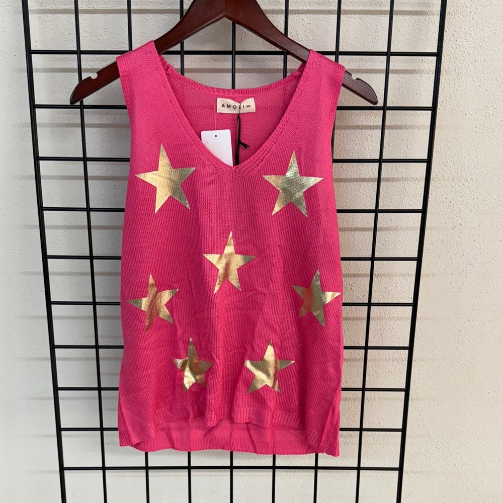 AMO Pink Tank Top with Gold Stars